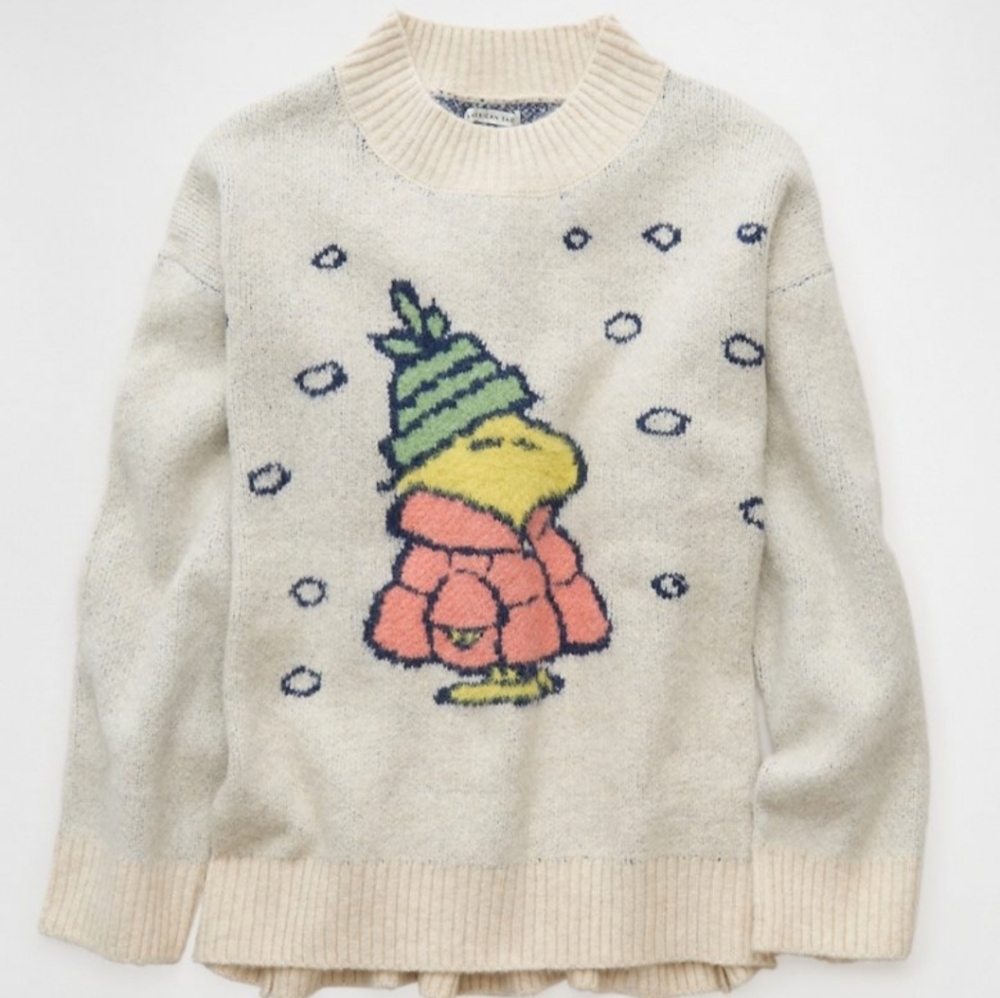 American Eagle A/E Peanuts Woodstock Graphic Oversized Sweater